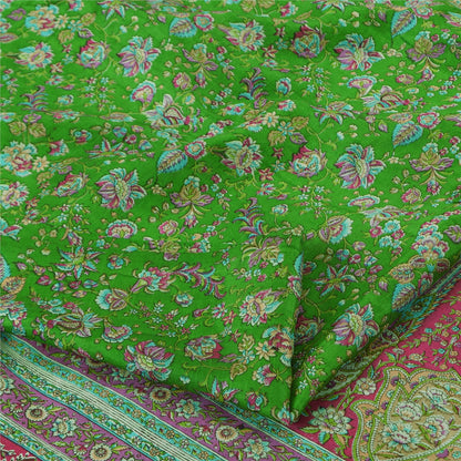 Sanskriti Vintage Sarees Indian Green Pure Silk Printed Sari 5yd Craft Sustainable Fabric