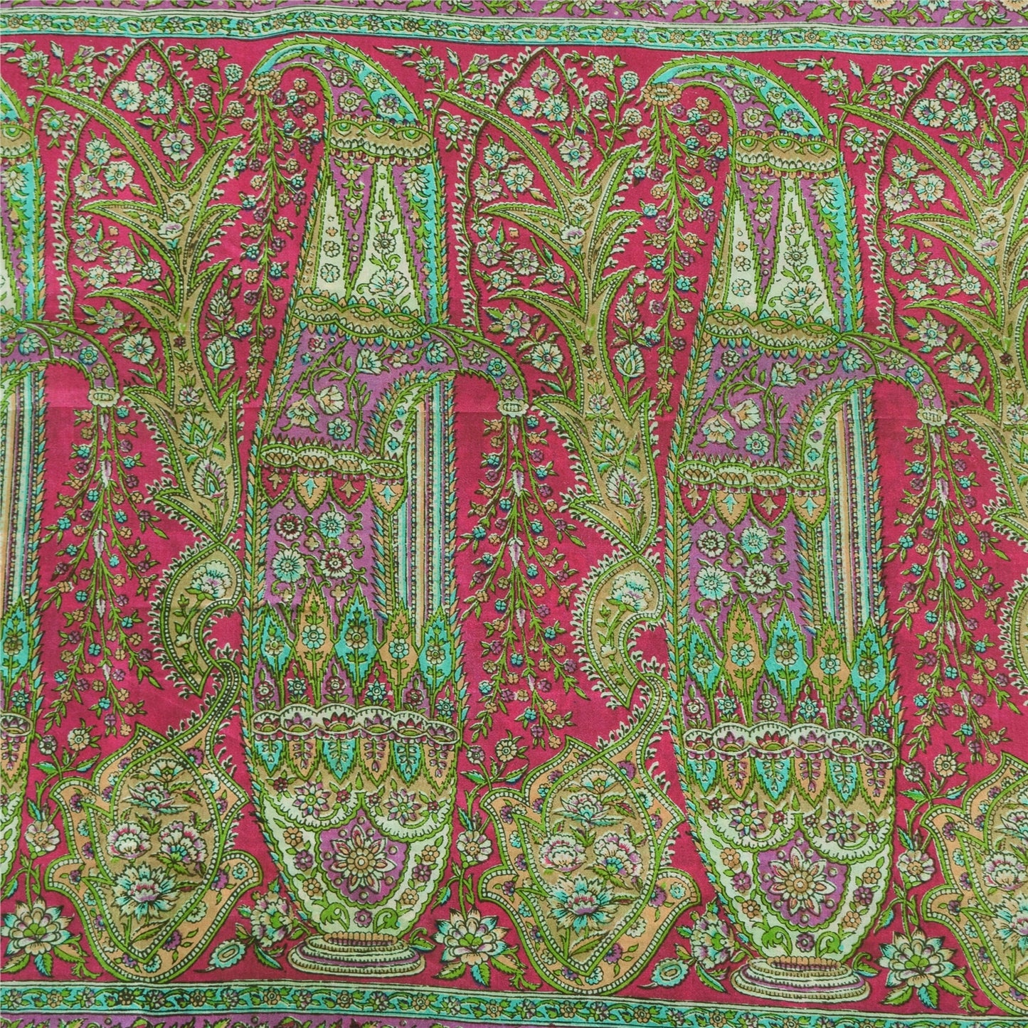 Sanskriti Vintage Sarees Indian Green Pure Silk Printed Sari 5yd Craft Sustainable Fabric