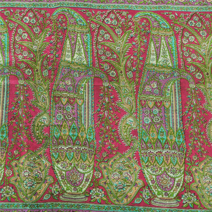 Sanskriti Vintage Sarees Indian Green Pure Silk Printed Sari 5yd Craft Sustainable Fabric