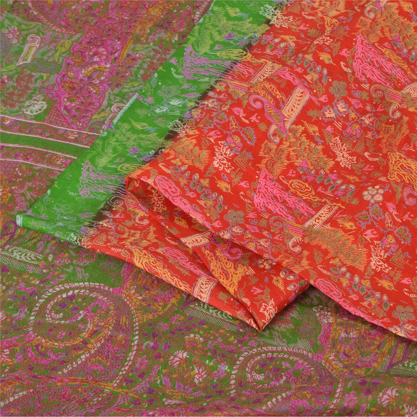 Sanskriti Vintage Sarees From India Red Pure Silk Printed Sari 5yd Craft Sustainable Fabric