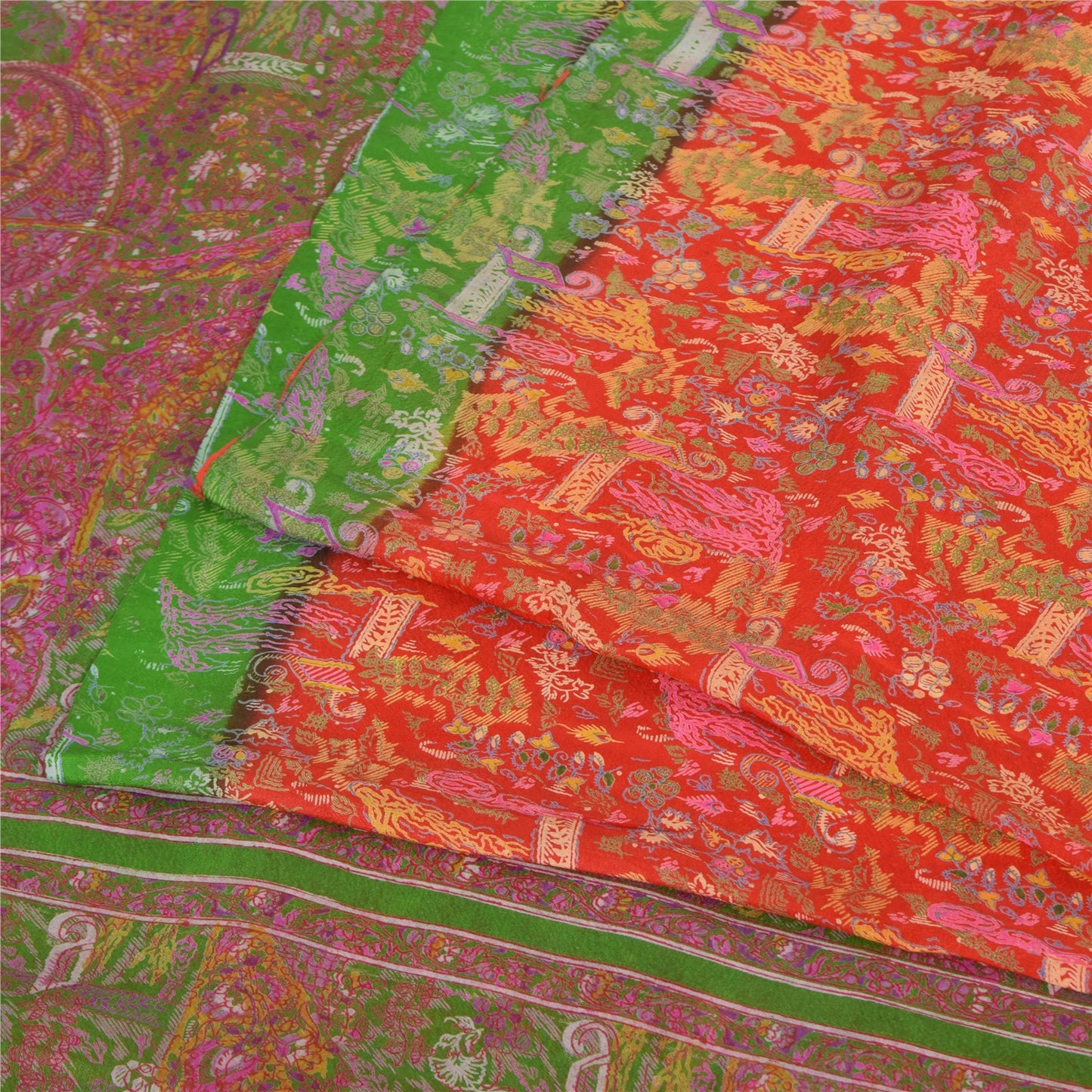 Sanskriti Vintage Sarees From India Red Pure Silk Printed Sari 5yd Craft Sustainable Fabric