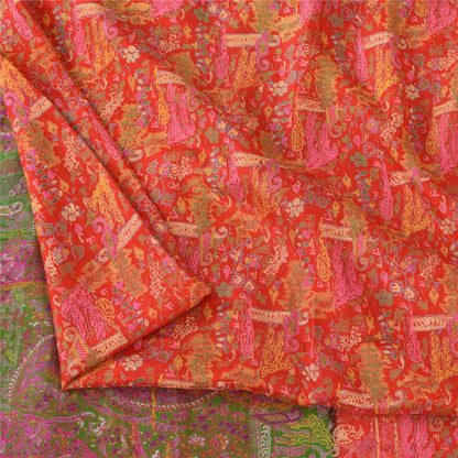 Sanskriti Vintage Sarees From India Red Pure Silk Printed Sari 5yd Craft Sustainable Fabric