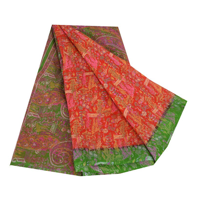 Sanskriti Vintage Sarees From India Red Pure Silk Printed Sari 5yd Craft Sustainable Fabric