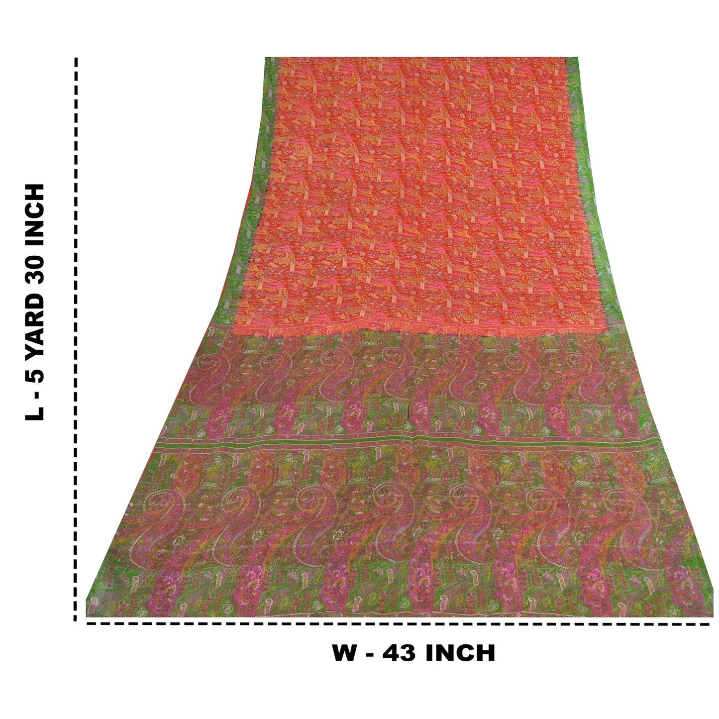 Sanskriti Vintage Sarees From India Red Pure Silk Printed Sari 5yd Craft Sustainable Fabric