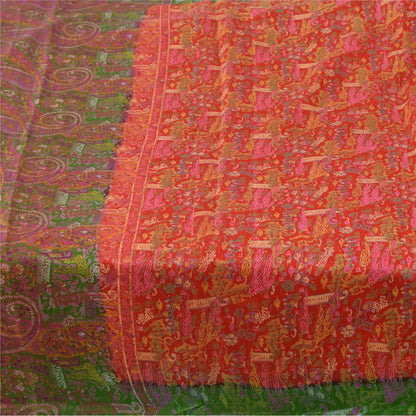 Sanskriti Vintage Sarees From India Red Pure Silk Printed Sari 5yd Craft Sustainable Fabric