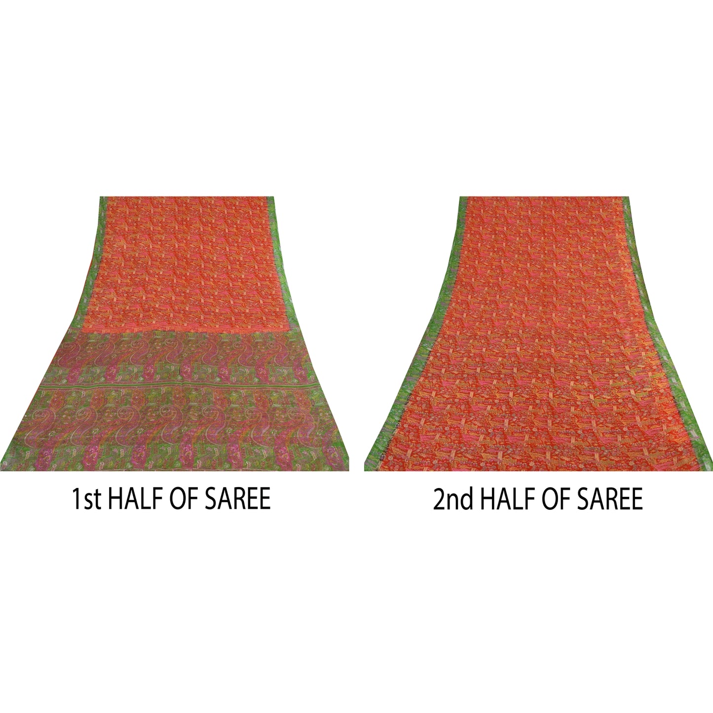 Sanskriti Vintage Sarees From India Red Pure Silk Printed Sari 5yd Craft Sustainable Fabric