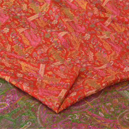 Sanskriti Vintage Sarees From India Red Pure Silk Printed Sari 5yd Craft Sustainable Fabric