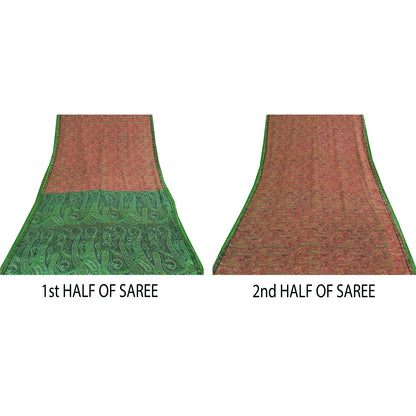 Sanskriti Vintage Sarier Fra Indien Pink Ren Silke Trykt Sari 5yd Håndværk Bæredygtigt Stoff