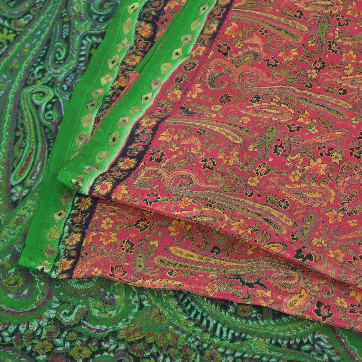 Sanskriti Vintage Sarier Fra Indien Pink Ren Silke Trykt Sari 5yd Håndværk Bæredygtigt Stoff