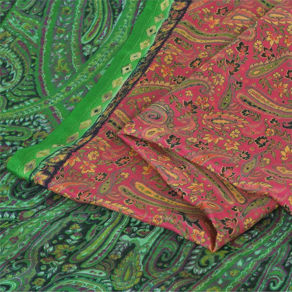 Sanskriti Vintage Sarier Fra Indien Pink Ren Silke Trykt Sari 5yd Håndværk Bæredygtigt Stoff