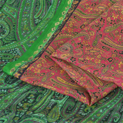 Sanskriti Vintage Sarier Fra Indien Pink Ren Silke Trykt Sari 5yd Håndværk Bæredygtigt Stoff