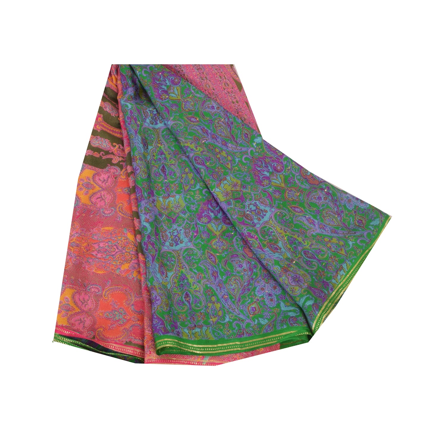 Sanskriti Vintage Sarees Green Indian Pure Silk Printed Sari Floral Craft Sustainable Fabric