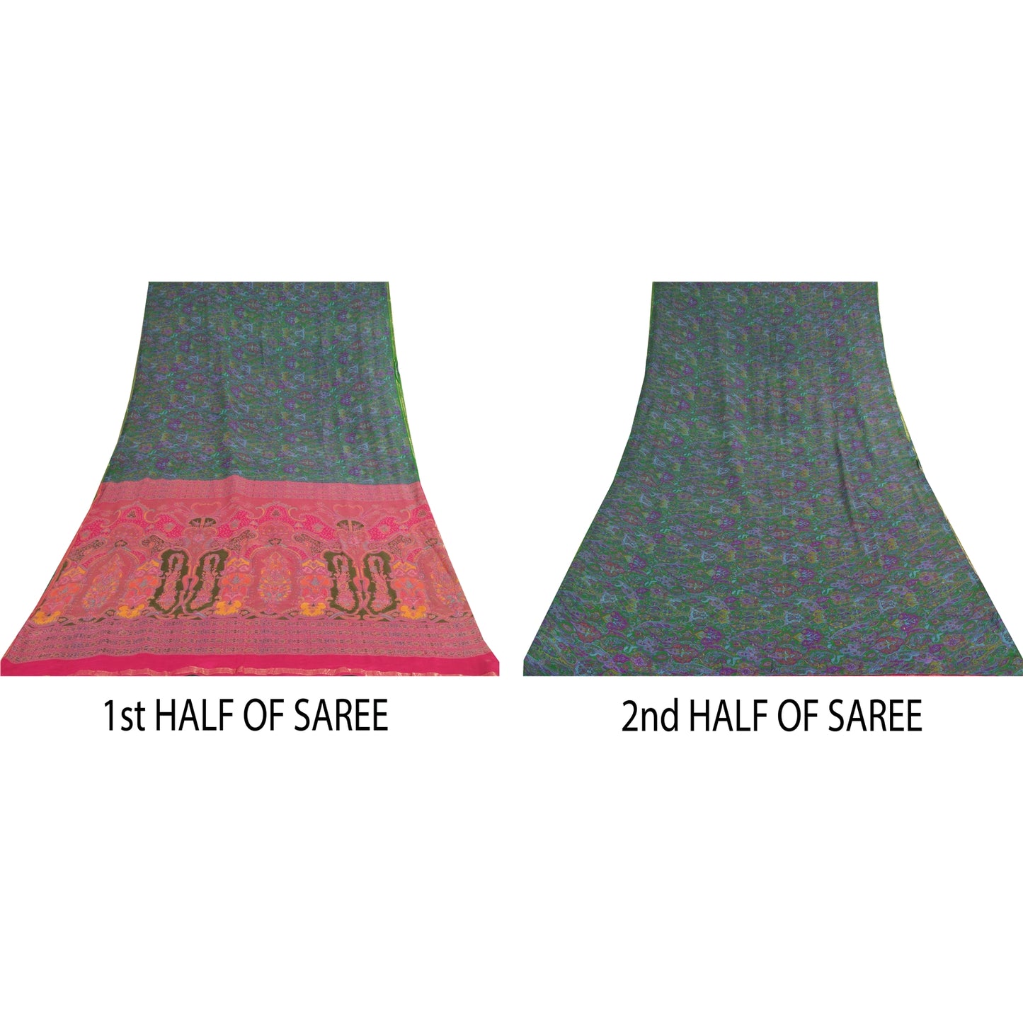 Sanskriti Vintage Sarees Green Indian Pure Silk Printed Sari Floral Craft Sustainable Fabric