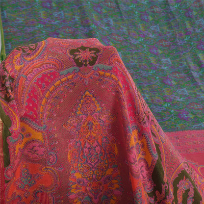 Sanskriti Vintage Sarees Green Indian Pure Silk Printed Sari Floral Craft Sustainable Fabric