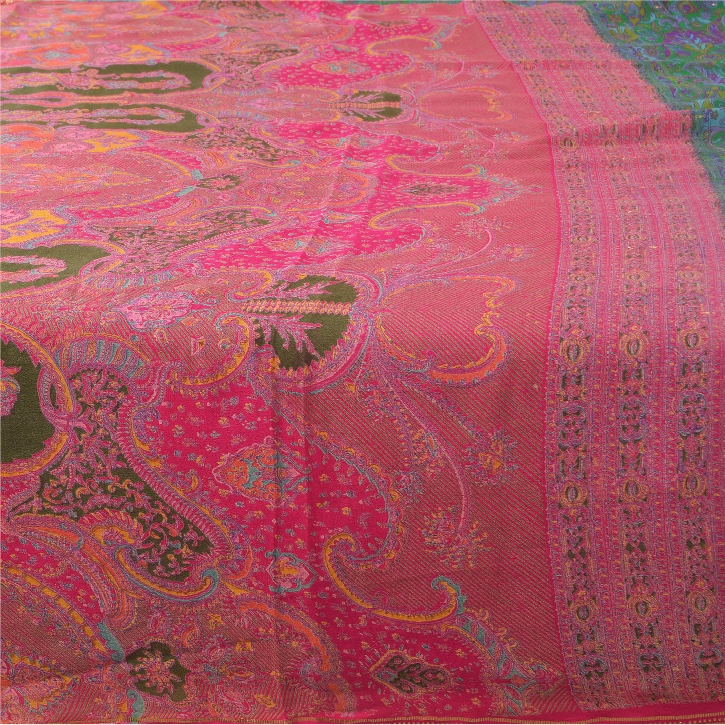 Sanskriti Vintage Sarees Green Indian Pure Silk Printed Sari Floral Craft Sustainable Fabric