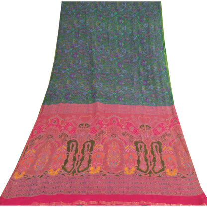 Sanskriti Vintage Sarees Green Indian Pure Silk Printed Sari Floral Craft Sustainable Fabric