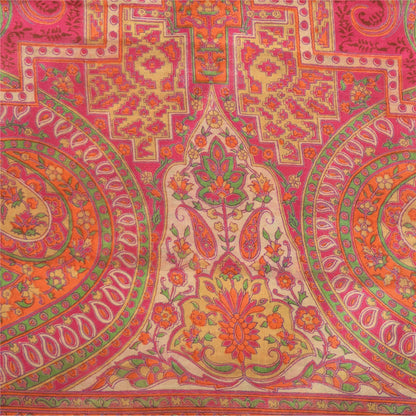 Сари Sanskriti Vintage темно-розового цвета из 100% чистого шелка с принтом, 5 ярдов, ткань для рукоделия из экологически чистой ткани
