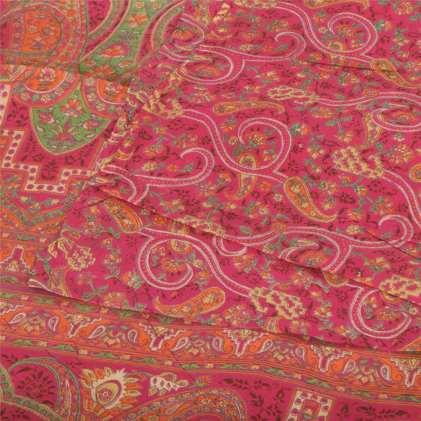 Сари Sanskriti Vintage темно-розового цвета из 100% чистого шелка с принтом, 5 ярдов, ткань для рукоделия из экологически чистой ткани