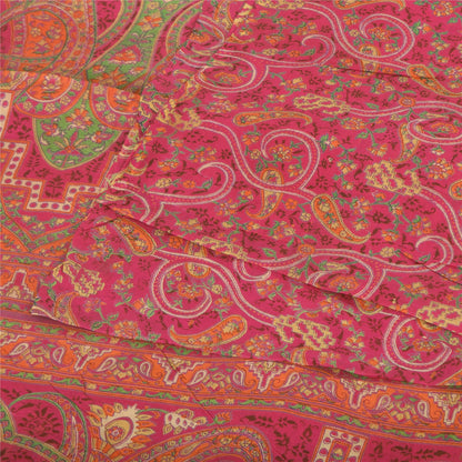 Сари Sanskriti Vintage темно-розового цвета из 100% чистого шелка с принтом, 5 ярдов, ткань для рукоделия из экологически чистой ткани