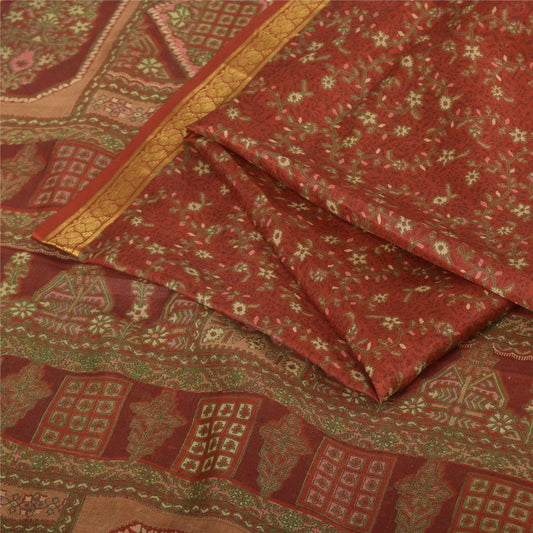 Sanskriti Vintage Sarees Orange Zari Border Pure Silk Printed Sari Craft Sustainable Fabric