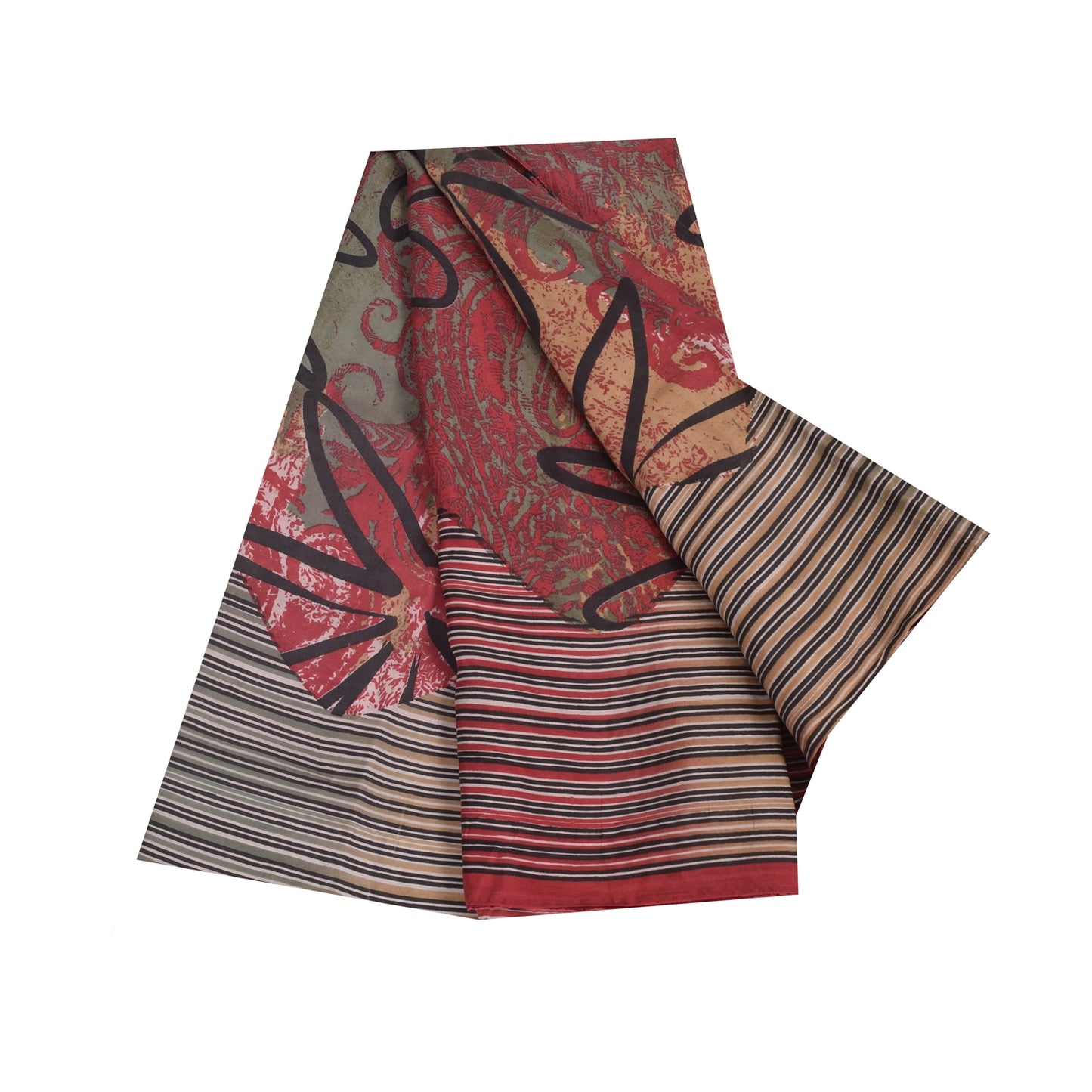 Sanskriti Vintage Sarees Red/Green 100% Pure Silk Printed Sari 5yd Craft Sustainable Fabric