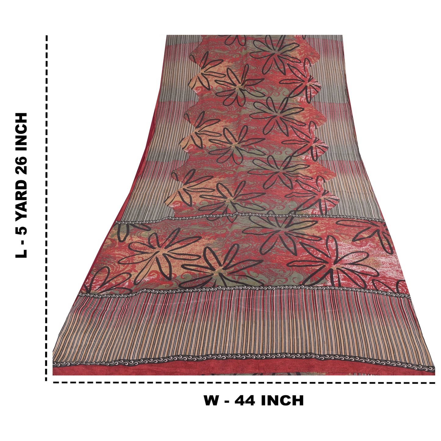 Sanskriti Vintage Sarees Red/Green 100% Pure Silk Printed Sari 5yd Craft Sustainable Fabric