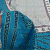 Sanskriti Vintage Sarees Ivory/Blue 100% Pure Silk Printed Sari 5yd Craft Sustainable Fabric