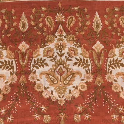 Sanskriti Vintage Sarees Orange Indian Pure Silk Printed Sari 5yd Craft Sustainable Fabric