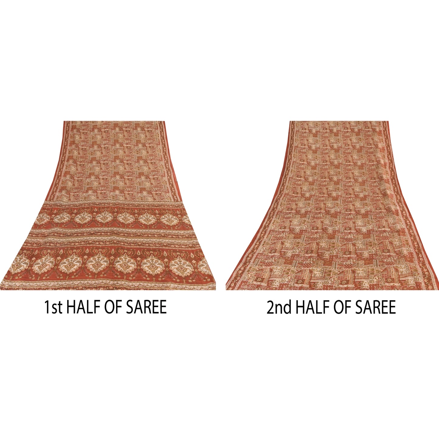 Sanskriti Vintage Sarees Orange Indian Pure Silk Printed Sari 5yd Craft Sustainable Fabric