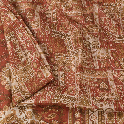 Sanskriti Vintage Sarees Orange Indian Pure Silk Printed Sari 5yd Craft Sustainable Fabric