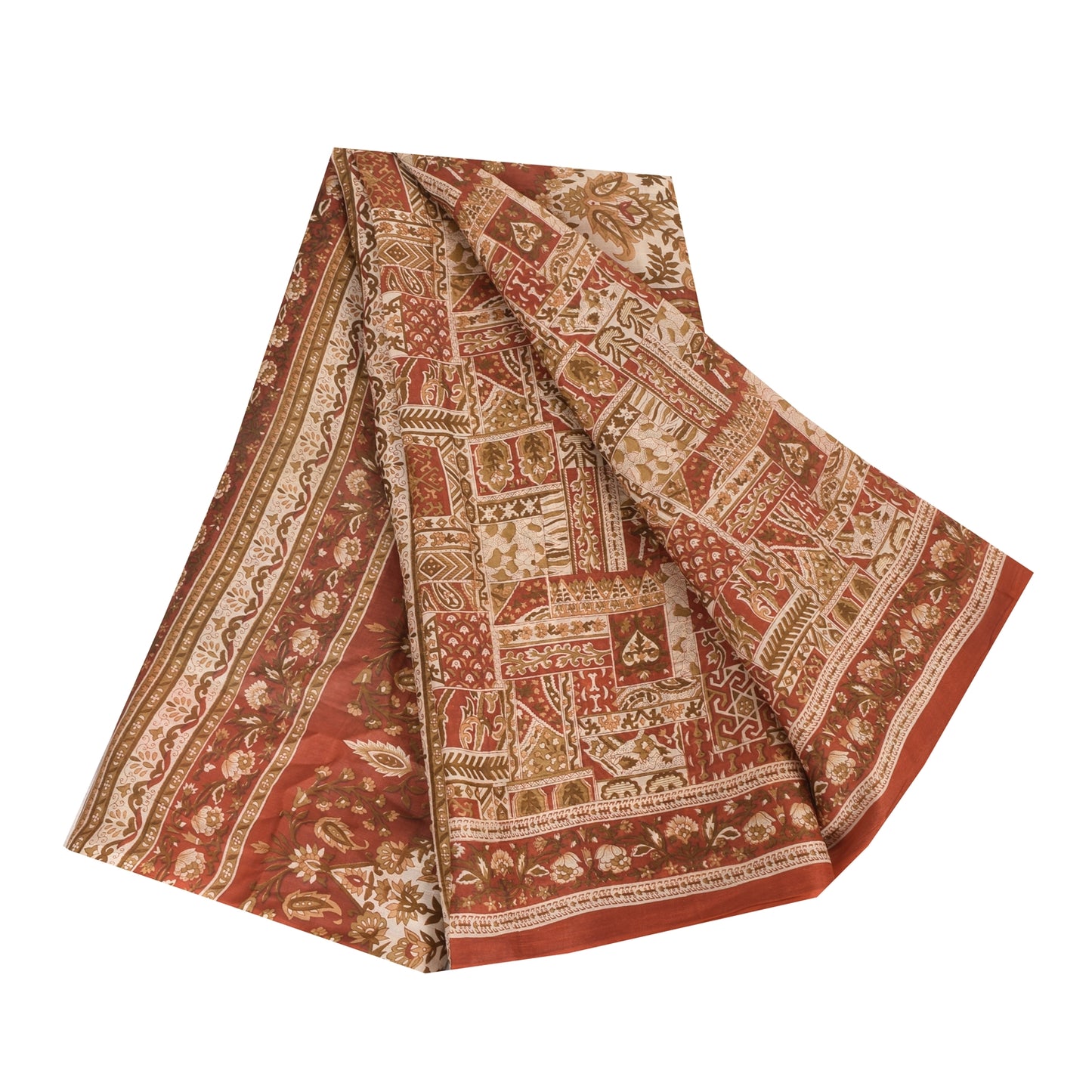 Sanskriti Vintage Sarees Orange Indian Pure Silk Printed Sari 5yd Craft Sustainable Fabric