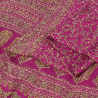 Sanskriti Vintage Sarees Dark Pink 100% Pure Silk Printed Sari 5yd Craft Sustainable Fabric