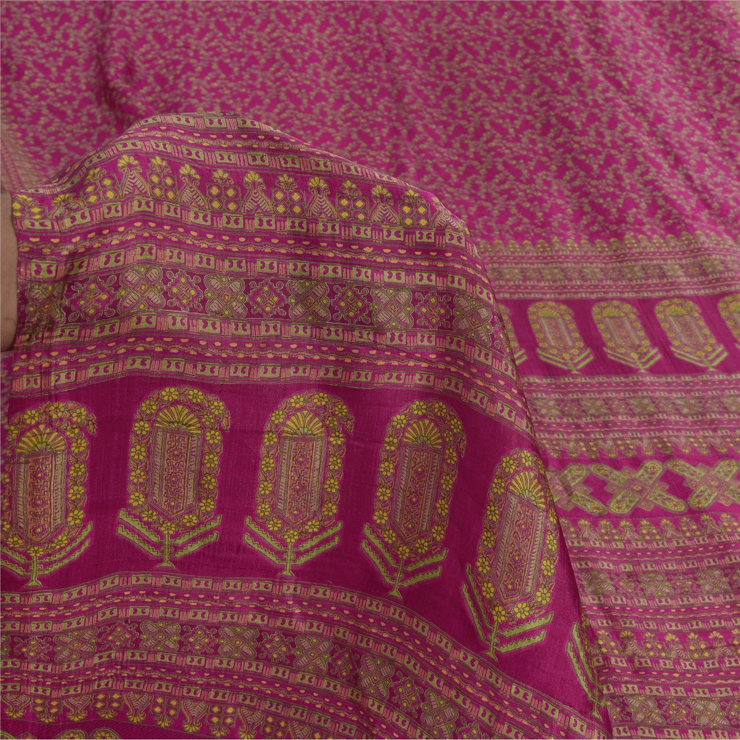 Sanskriti Vintage Sarees Dark Pink 100% Pure Silk Printed Sari 5yd Craft Sustainable Fabric