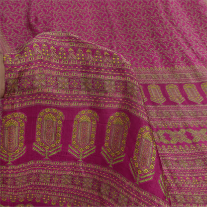 Sanskriti Vintage Sarees Dark Pink 100% Pure Silk Printed Sari 5yd Craft Sustainable Fabric