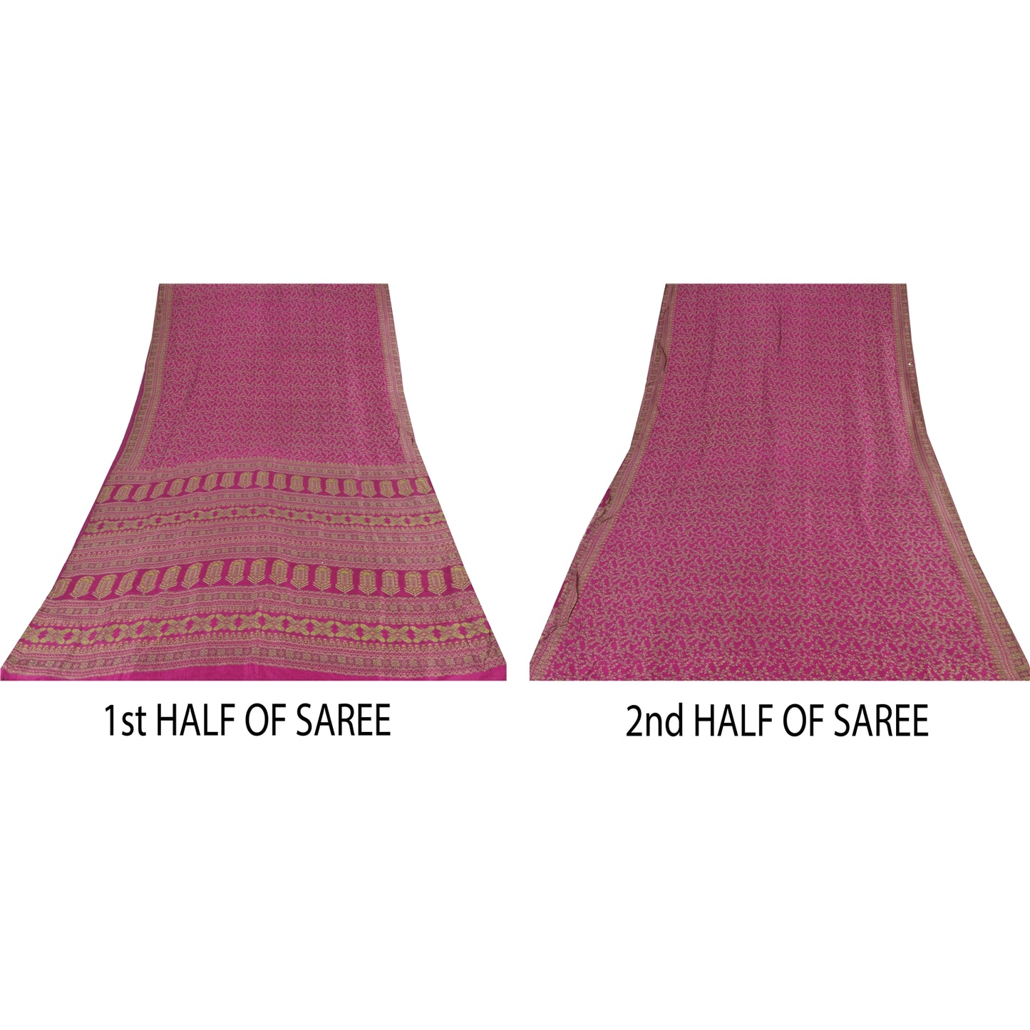 Sanskriti Vintage Sarees Dark Pink 100% Pure Silk Printed Sari 5yd Craft Sustainable Fabric