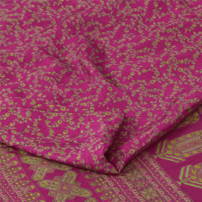 Sanskriti Vintage Sarees Dark Pink 100% Pure Silk Printed Sari 5yd Craft Sustainable Fabric