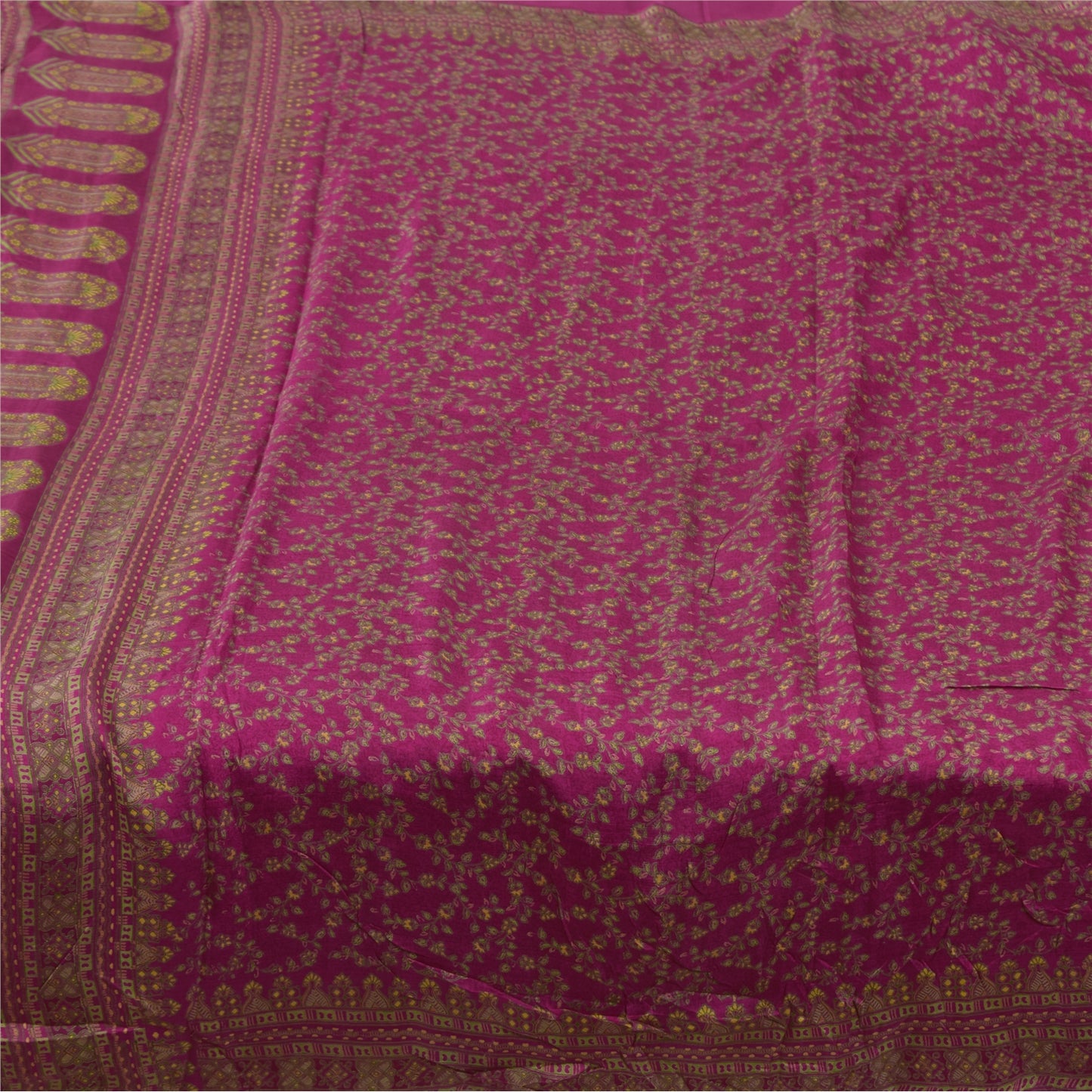 Sanskriti Vintage Sarees Dark Pink 100% Pure Silk Printed Sari 5yd Craft Sustainable Fabric