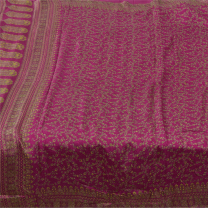 Sanskriti Vintage Sarees Dark Pink 100% Pure Silk Printed Sari 5yd Craft Sustainable Fabric