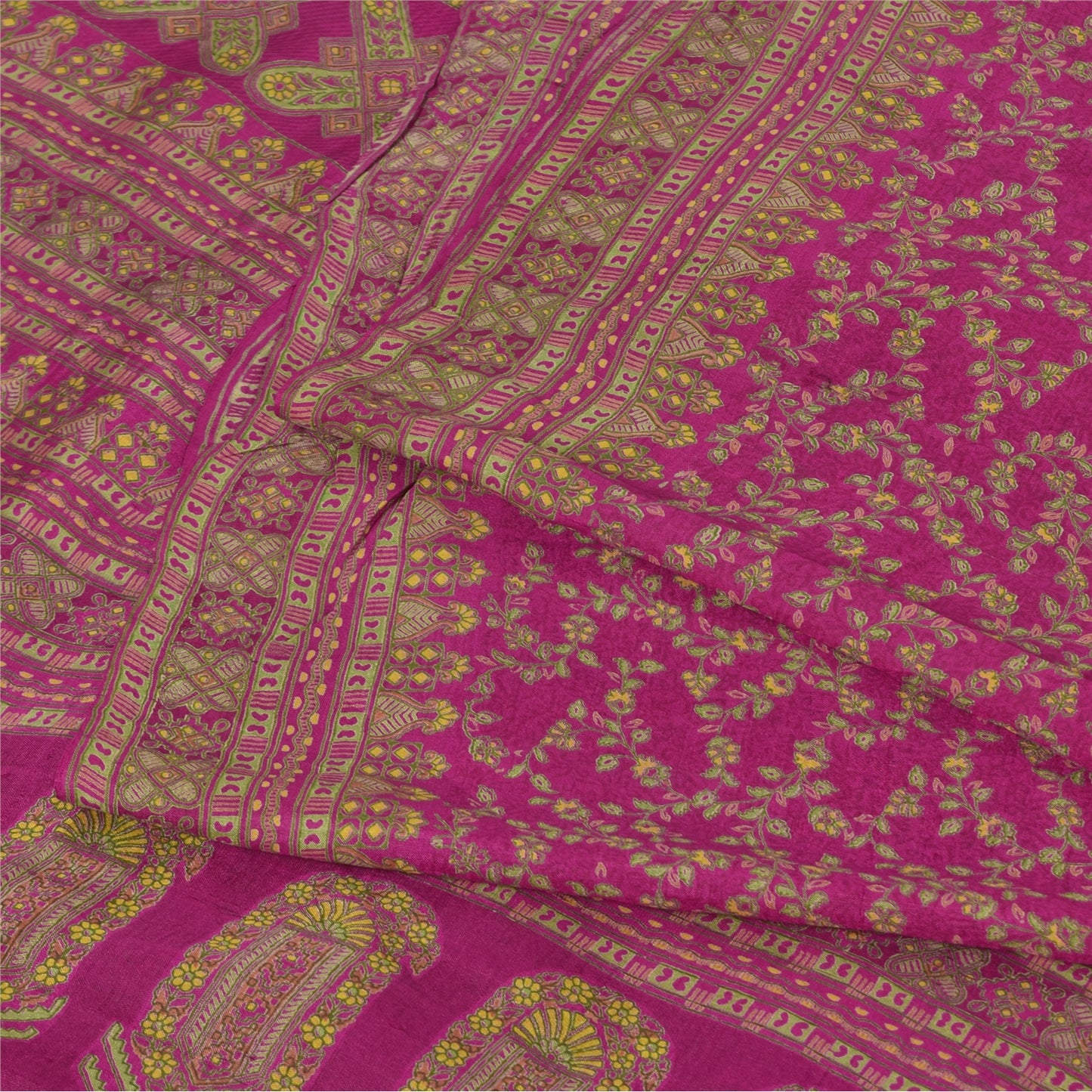 Sanskriti Vintage Sarees Dark Pink 100% Pure Silk Printed Sari 5yd Craft Sustainable Fabric