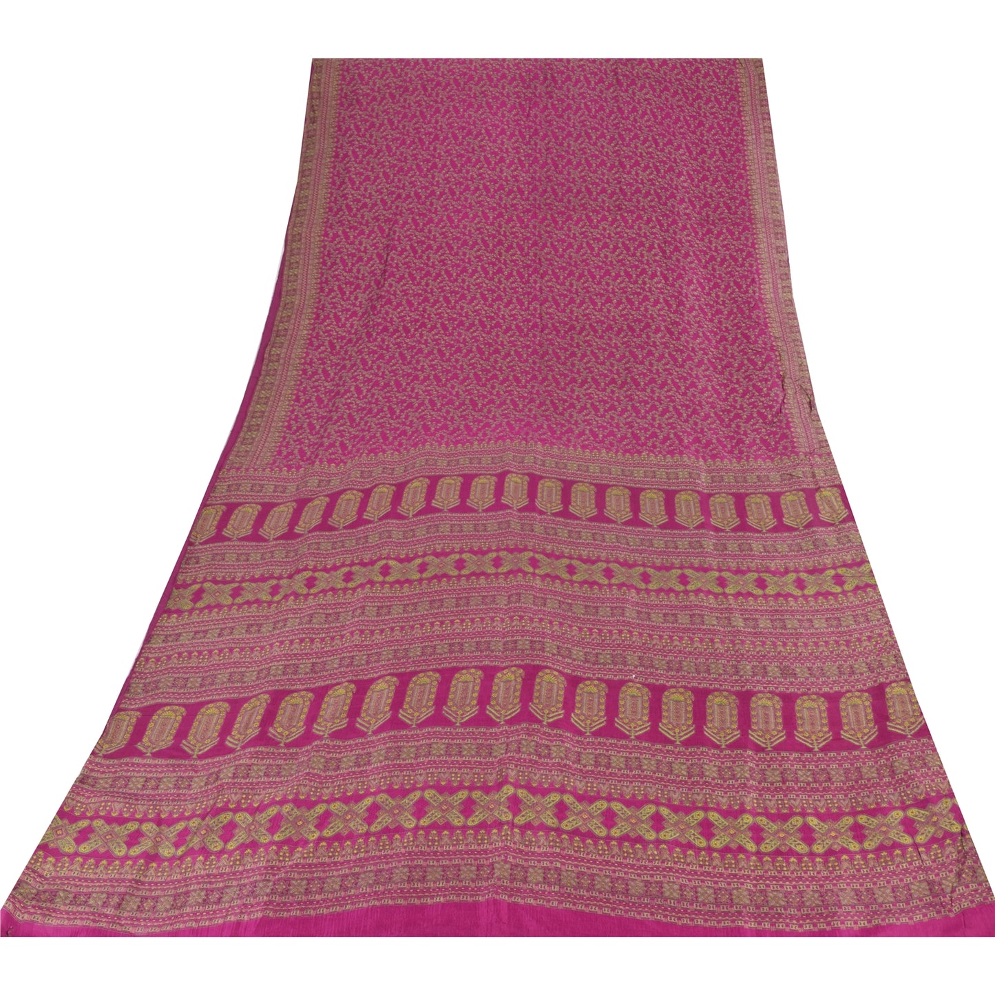 Sanskriti Vintage Sarees Dark Pink 100% Pure Silk Printed Sari 5yd Craft Sustainable Fabric