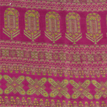 Sanskriti Vintage Sarees Dark Pink 100% Pure Silk Printed Sari 5yd Craft Sustainable Fabric
