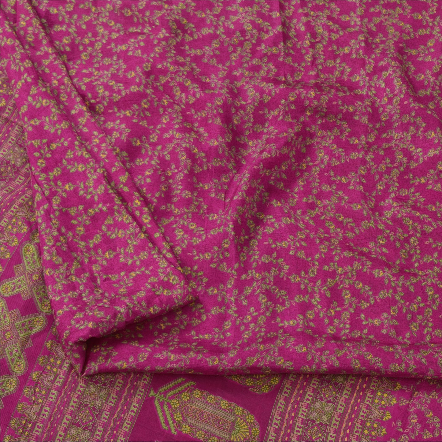Sanskriti Vintage Sarees Dark Pink 100% Pure Silk Printed Sari 5yd Craft Sustainable Fabric