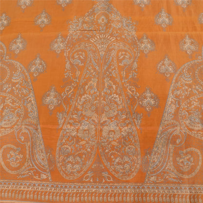 Sanskriti Vintage Sarees Saffron Indian Pure Silk Printed Sari 6yd Craft Sustainable Fabric