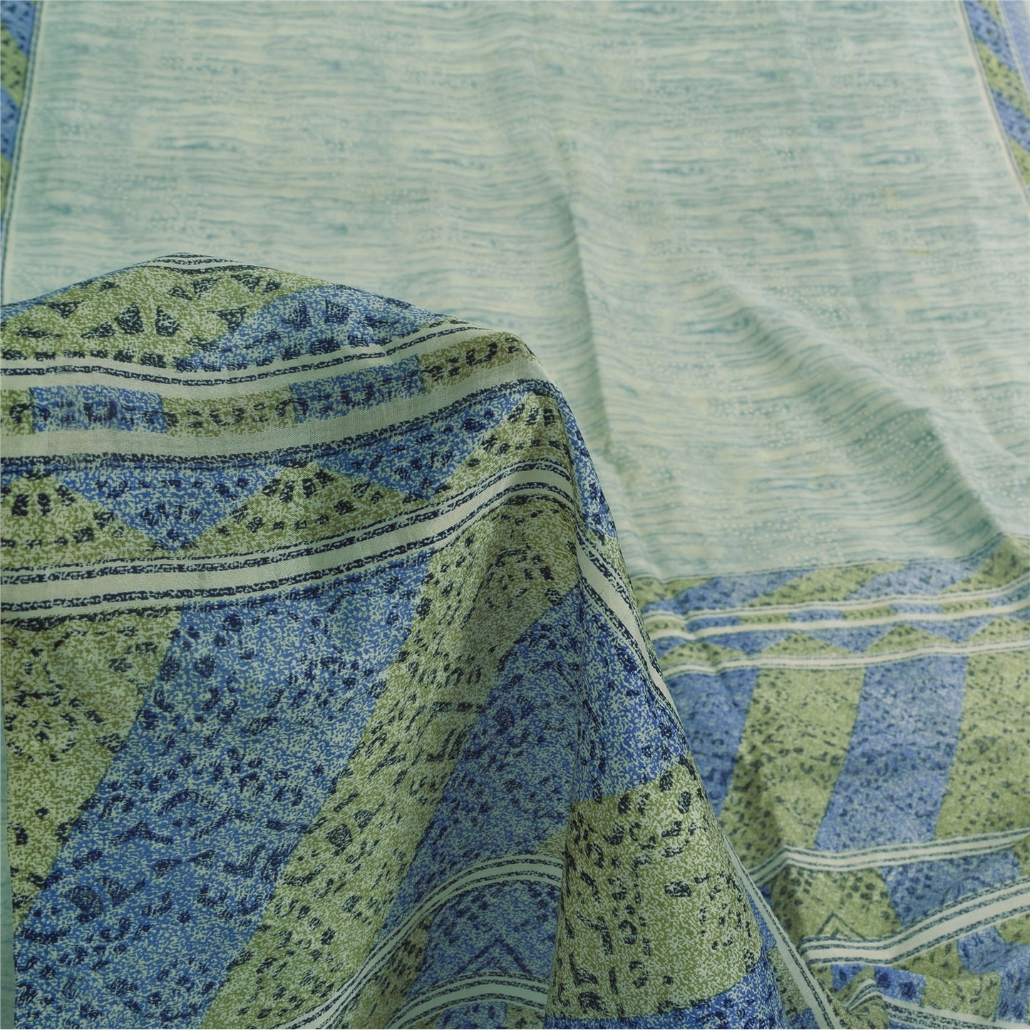 Sanskriti Vintage Sarees Gray Blend Silk Printed Sari 5yd Soft Deco Craft Fabric