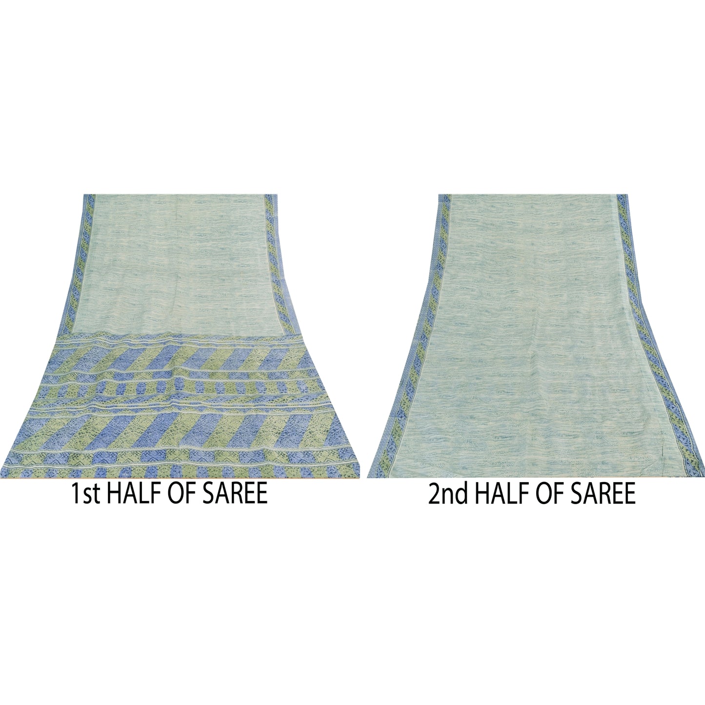 Sanskriti Vintage Sarees Gray Blend Silk Printed Sari 5yd Soft Deco Craft Fabric