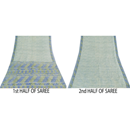 Sanskriti Vintage Sarees Gray Blend Silk Printed Sari 5yd Soft Deco Craft Fabric