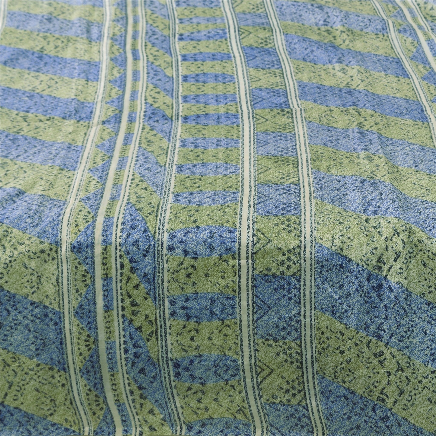 Sanskriti Vintage Sarees Gray Blend Silk Printed Sari 5yd Soft Deco Craft Fabric