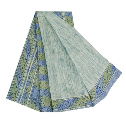 Sanskriti Vintage Sarees Gray Blend Silk Printed Sari 5yd Soft Deco Craft Fabric