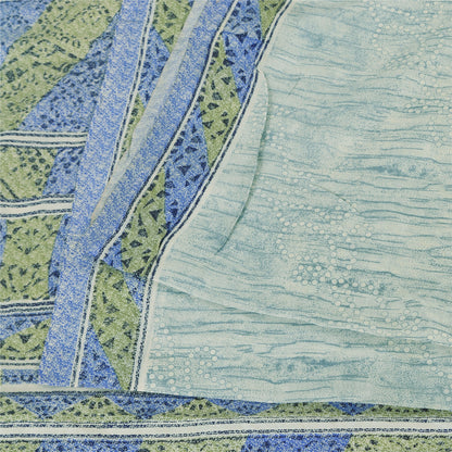 Sanskriti Vintage Sarees Gray Blend Silk Printed Sari 5yd Soft Deco Craft Fabric