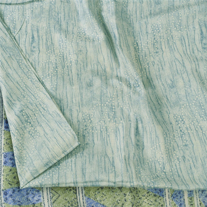 Sanskriti Vintage Sarees Gray Blend Silk Printed Sari 5yd Soft Deco Craft Fabric